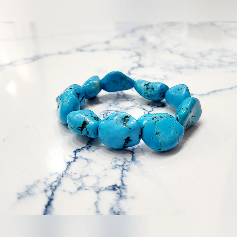 Turquoise Nugget Stretch Bracelet - Picture 8 of 13